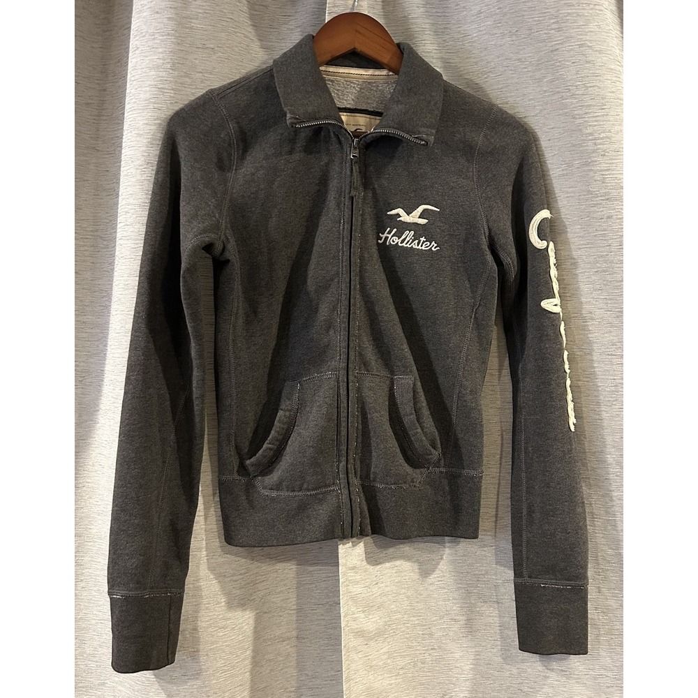 Hollister Women's Full Zip Sweatshirt Size S Gray California Logo Y2K